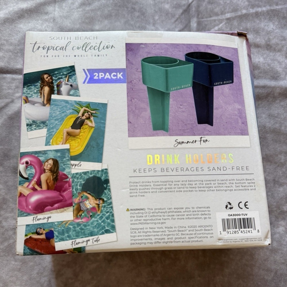 South Beach Beach Cup Holders 2-Pack Sand-Free Reusable Plastic Blue/Green